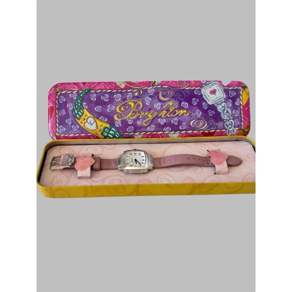 Brighton Orchard Silver & Pink Leather Watch With Brighton Box. New Battery